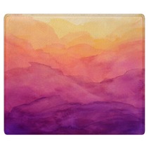 Beautiful Hues Of Yellow Gold Pink And Purple In Hand Painted Watercolor Background Design With Paint Bleed And Fringing In Colorful Sunrise Or Sunset Colors In Cloudy Shapes Rugs 298359661
