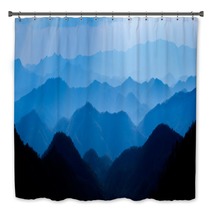 Beautiful Landscape Of Blue Mountains Layers During Sunset With Sunrays Bath Decor 197742029
