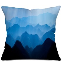 Beautiful Landscape Of Blue Mountains Layers During Sunset With Sunrays Pillows 197742029