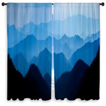 Beautiful Landscape Of Blue Mountains Layers During Sunset With Sunrays Window Curtains 197742029