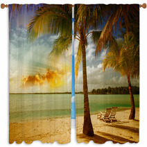 Beautiful Marine Landscape With Tree On A Pristine Beach Window Curtains 62108834
