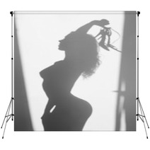 Beautiful Naked Woman Silhouette, With Sandals In Hands Backdrops 68089308
