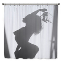 Beautiful Naked Woman Silhouette, With Sandals In Hands Bath Decor 68089308