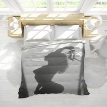 Beautiful Naked Woman Silhouette, With Sandals In Hands Bedding 68089308