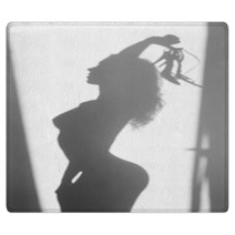 Beautiful Naked Woman Silhouette, With Sandals In Hands Rugs 68089308
