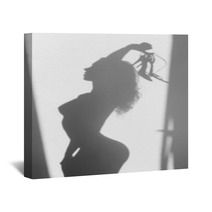 Beautiful Naked Woman Silhouette, With Sandals In Hands Wall Art 68089308