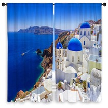 Beautiful Oia Town On Santorini Island Greece Window Curtains 134362781