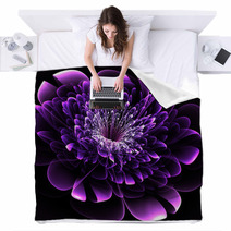 Beautiful Purple Flower On Black Background. Computer Generated Blankets 64578132