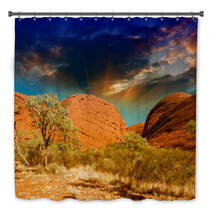 Beautiful Rocks Of Australian Outback Against Colourful Sky Bath Decor 56334986