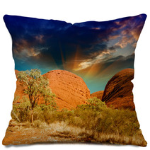 Beautiful Rocks Of Australian Outback Against Colourful Sky Pillows 56334986