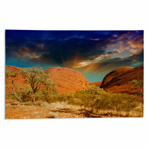 Beautiful Rocks Of Australian Outback Against Colourful Sky Rugs 56334986