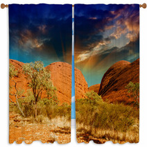 Beautiful Rocks Of Australian Outback Against Colourful Sky Window Curtains 56334986