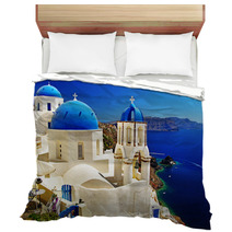 Beautiful Santorini View Of Caldera With Churches Bedding 34845316
