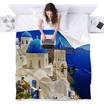 Beautiful Santorini View Of Caldera With Churches Blankets 34845316
