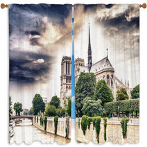Beautiful Sky Over Notre Dame, Paris Window Curtains 67295208