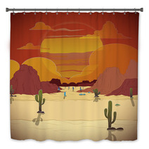 Beautiful Sunset In A Western Landscape With Cactus Bath Decor 72866802
