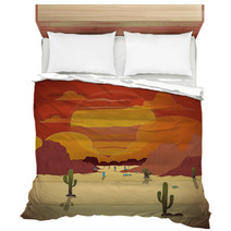 Beautiful Sunset In A Western Landscape With Cactus Bedding 72866802