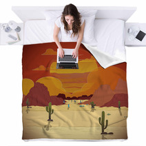 Beautiful Sunset In A Western Landscape With Cactus Blankets 72866802