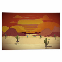 Beautiful Sunset In A Western Landscape With Cactus Rugs 72866802