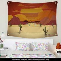 Beautiful Sunset In A Western Landscape With Cactus Wall Art 72866802