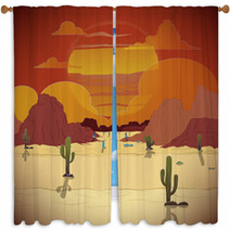 Beautiful Sunset In A Western Landscape With Cactus Window Curtains 72866802