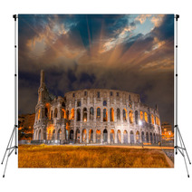 Beautiful Sunset Sky Colors Over Colosseum In Rome. Roma - Colos Backdrops 62432633