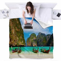 Beautiful Tropical Beach Maya Bay  Thailand Blankets 12791054