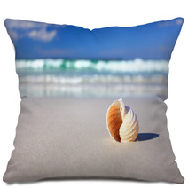 Beautiful Tropical Shell On The Beach Vacation Pillows 64864984