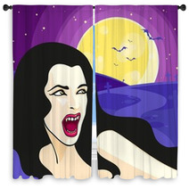 Beautiful Vampire Girl At A Cemetery Window Curtains 45399212