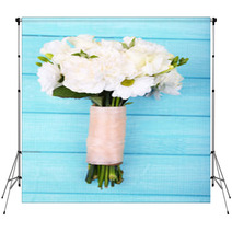 Beautiful Wedding Bouquet On Wooden Background Backdrops 66201215