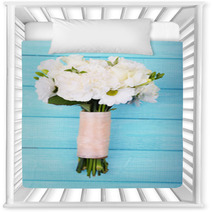 Beautiful Wedding Bouquet On Wooden Background Nursery Decor 66201215