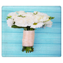 Beautiful Wedding Bouquet On Wooden Background Rugs 66201215