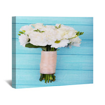 Beautiful Wedding Bouquet On Wooden Background Wall Art 66201215