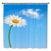 Beautiful White Daisy In Front Of The Blue Sky. Vector. Bath Decor 48903422