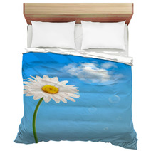 Beautiful White Daisy In Front Of The Blue Sky. Vector. Bedding 48903422