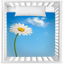 Beautiful White Daisy In Front Of The Blue Sky. Vector. Nursery Decor 48903422