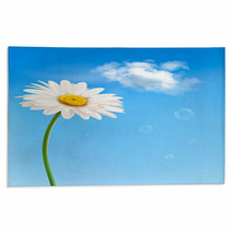 Beautiful White Daisy In Front Of The Blue Sky. Vector. Rugs 48903422
