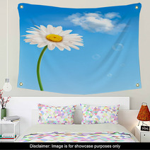 Beautiful White Daisy In Front Of The Blue Sky. Vector. Wall Art 48903422