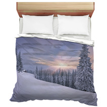 Beautiful Winter Landscape In The Mountains. Sunset Bedding 57791345