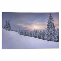 Beautiful Winter Landscape In The Mountains. Sunset Rugs 57791345