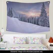 Beautiful Winter Landscape In The Mountains. Sunset Wall Art 57791345