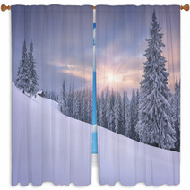 Beautiful Winter Landscape In The Mountains. Sunset Window Curtains 57791345