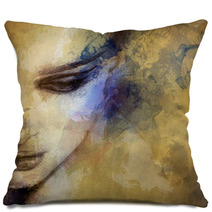 Beautiful Woman Face Watercolor Illustration Pillows 60051440
