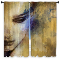 Beautiful Woman Face Watercolor Illustration Window Curtains 60051440