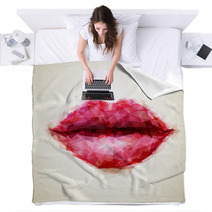 Beautiful Woman Lips Formed By Abstract Triangles Blankets 60306235