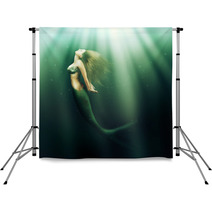 Beautiful Woman Mermaid With Fish Tail Backdrops 58447802