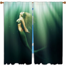 Beautiful Woman Mermaid With Fish Tail Window Curtains 58447802