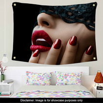 Beautiful Woman With Black Lace Mask Over Her Eyes Wall Art 55971947
