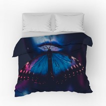 Beautiful Woman With Blue Hair And Butterfly Bedding 289494166