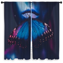 Beautiful Woman With Blue Hair And Butterfly Window Curtains 289494166